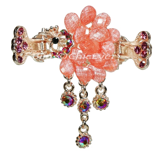 Haargreifer Pfau Haarspange Haarkneifer Haarklammer Metall & Strass rot rosa gold 4998c - zum Schließen ins Bild klicken